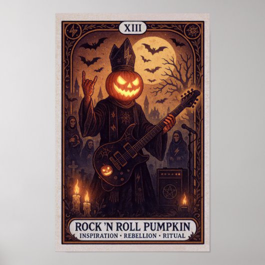 Rock ’n Roll Pumpkin Poster – Gothic Tarot Kaart (Voorkant)