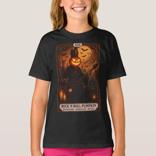 Rock 'n Roll Pumpkin Tarot Kaart Jeugd T-Shirt (Voorkant)