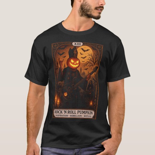 Rock 'N Roll Pumpkin Tarot Kaart Mannen T-shirt (Voorkant)