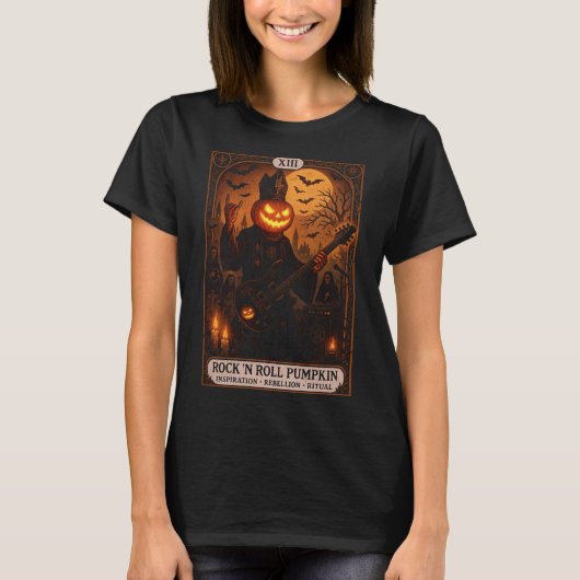 Rock 'n Roll Pumpkin Tarot Kaart T-shirt voor dame (Voorkant)