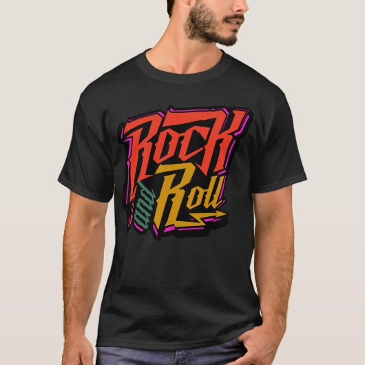 Rock n Roll retro 80s typo T-shirt (Voorkant)