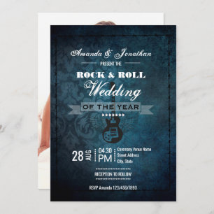 Rock n Roll Retro Vintage Wedding Photo Invitation Kaart