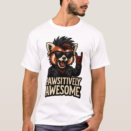 Rock-n-Roll Rode panda Pawsitively Geweldig T-shirt (Voorkant)