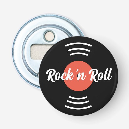 Rock 'n Roll Round vinyl muziekrecord magnetisch Button Flesopener (Voorkant)