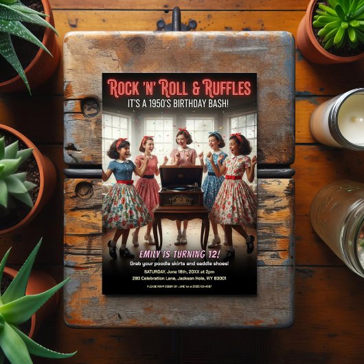 Rock 'n' Roll Ruffles 1950s Birthday Party Briefkaart