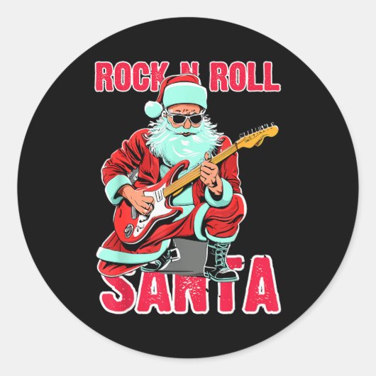 Rock N Roll Santa Playing Guitar Christmas  Ronde Sticker (Voorkant)