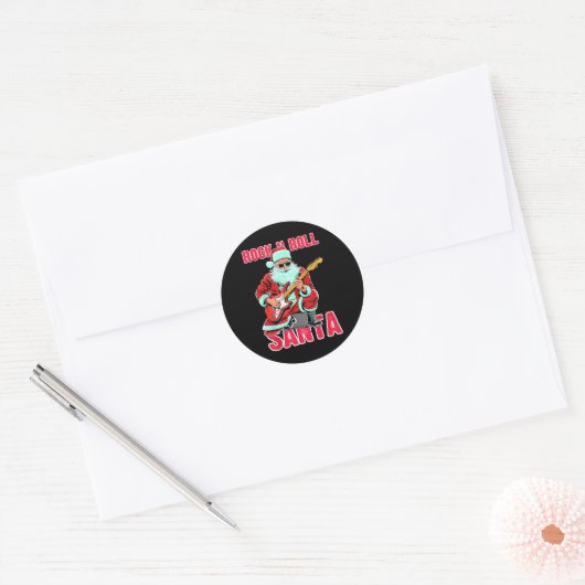 Rock N Roll Santa Playing Guitar Christmas Ronde Sticker (Envelop)