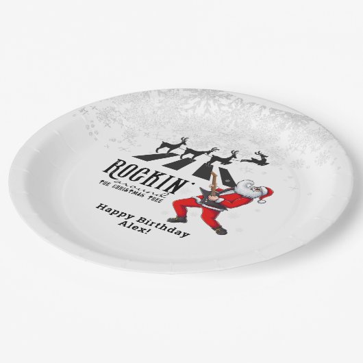 Rock N Roll Santa Rockin' Verjaardag Kerstfeest Papieren Bordje (Gekanteld)