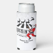 Rock N Roll Santa Rockin' Verjaardag Kerstfeest Seltzer Blikjeskoeler (Seltzer Voorkant)