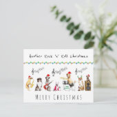 Rock n roll, schattige muzikale hondenband, kerst briefkaart (Staand voorkant)