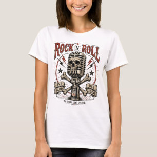 Rock N Roll Schedel Microfoon Vintage Poster T-shirt