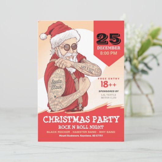 Rock N Roll Sinterklaas Kerstfeest Uitnodiging (Staand voorkant)