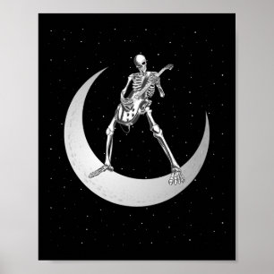 Rock-'n-roll skelet spelen gitaar rock op de maan poster