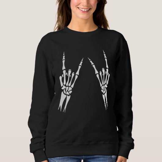 Rock N Roll Skeleton Hand Cool Halloween Rock Trui (Voorkant)