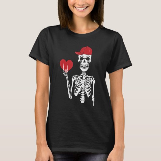 Rock N Roll Skeleton Hands Heart Valentines Day Sk T-shirt (Voorkant)