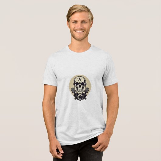 Rock 'n' Roll Skull en Mic Tri-Blend Shirt (Voorkant volledig)