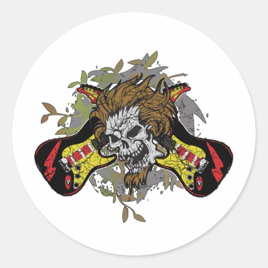 Rock n Roll Skull Ronde Sticker (Voorkant)