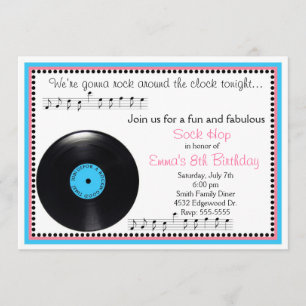 Rock N Roll Sock Hop 1950's Birthday Invitation Kaart