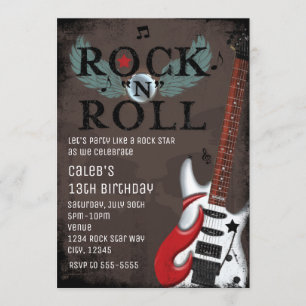 Rock N Roll Star Grunge Birthday Party Kaart