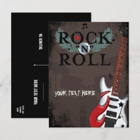 Rock N Roll Star Grunge Party Event Briefkaart (Voorkant / Achterkant)