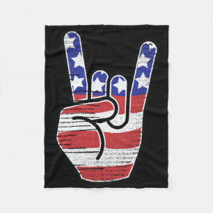 Rock N Roll T-shirt Usa Vlag Hoorns Teken Retro Co Fleece Deken