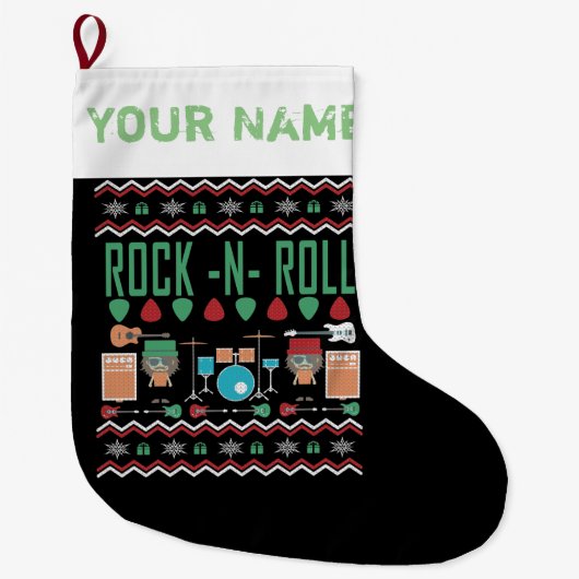 Rock N Roll Ugly KerstSweater Style Grote Kerstsok (Voorkant)