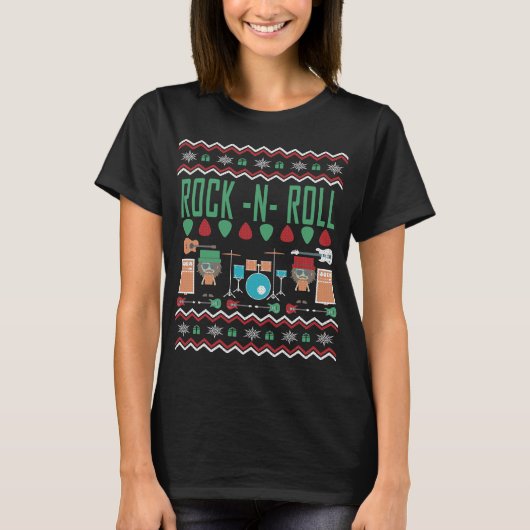 Rock n Roll Ugly KerstSweater T-shirt (Voorkant)