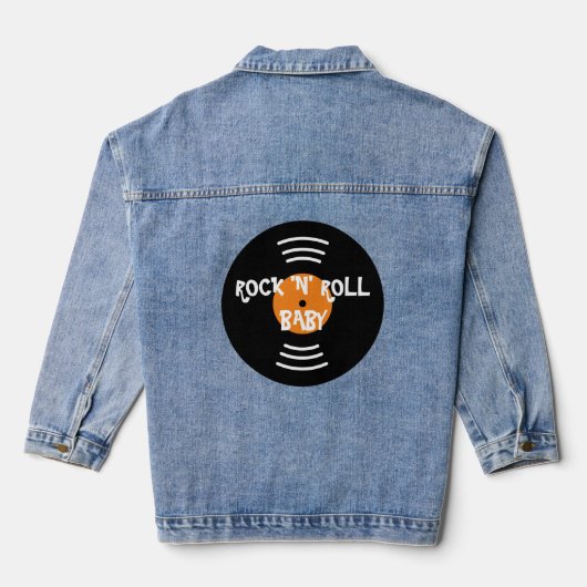 Rock n Roll vinyl plat custom denim jeans jas Jacket (Achterkant)