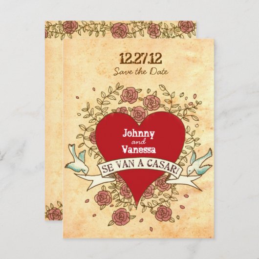 Rock 'n' Roll Wedding (Spaans) Save the Date Aankondigingskaart (Voorkant / Achterkant)