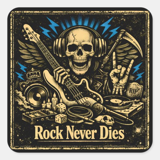Rock Never Dies – Immortal Rock Spirit Vierkante Sticker (Voorkant)