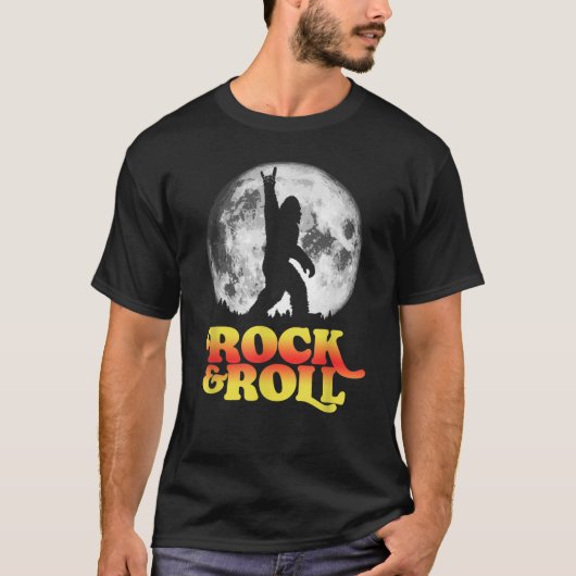 Rock N'Roll. Bigfoot Sasquatch & Full Moon T-shir T-shirt (Voorkant)