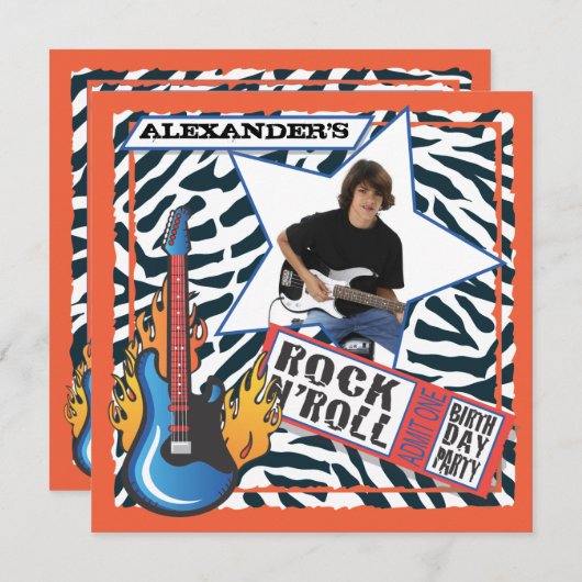 Rock N'Roll Rock Star Birthday Party Kaart (Voorkant / Achterkant)