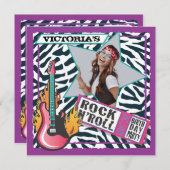 Rock N'Roll Rock Star Birthday Party Kaart (Voorkant / Achterkant)