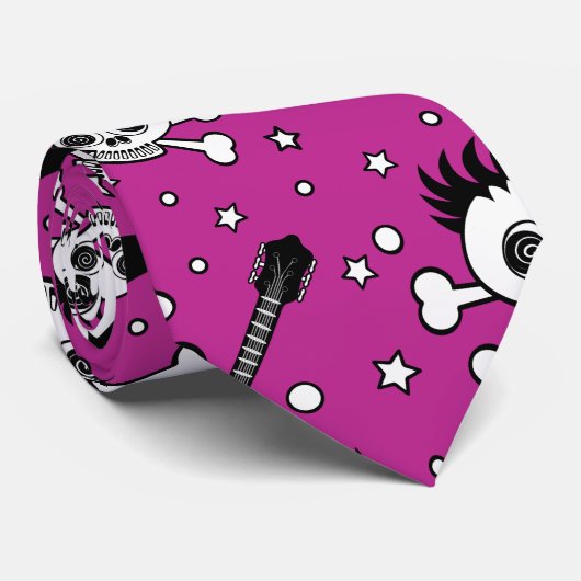 Rock n'Roll Skulls Stropdas (Opgerold)