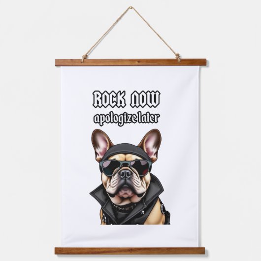 Rock nu, verontschuldig je later hangend wandkleed (Voorkant)