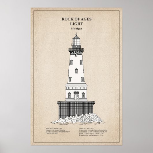 Rock of Ages Lighthouse - Michigan - SBD Poster (Voorkant)