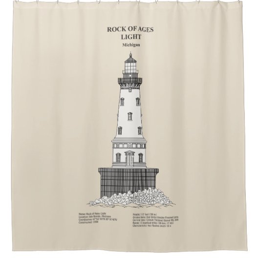 Rock of Ages vuurtoren - Michigan - SBD Douchegordijn (Voorkant)