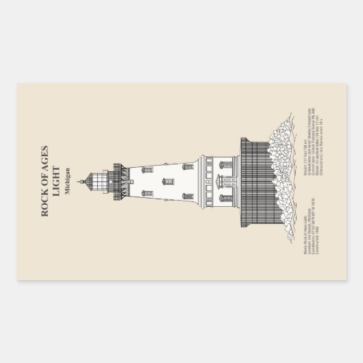 Rock of Ages vuurtoren - Michigan - SBD Rechthoekige Sticker (Voorkant)