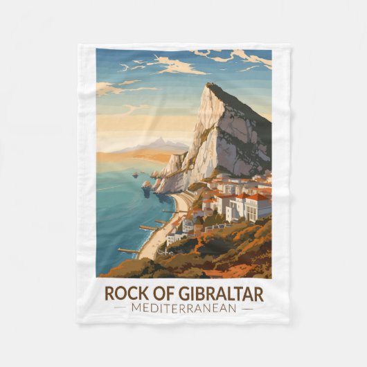 Rock of Gibraltar Travel Art Vintage Fleece Deken (Voorkant)
