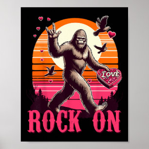 Rock On Bigfoot Sasquatch Yeti Valentijnsdag Retro Poster
