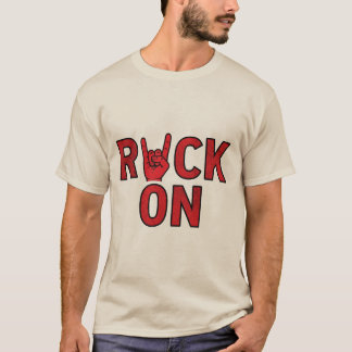 Rock On - Bold Red Typography Muziekontwerp T-shirt