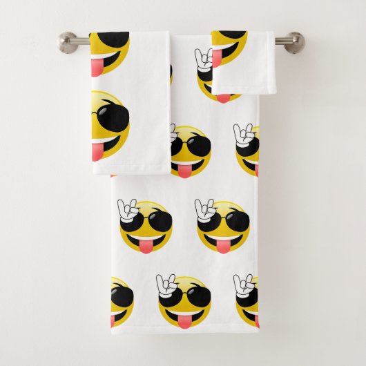 Rock on Emoji Bathroom Towel Set Bad Handdoek (Insitu)