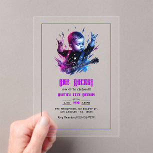 Rock On Feest Thema Eén Rocks 1e Eerste Verjaardag Acryl Uitnodigingen