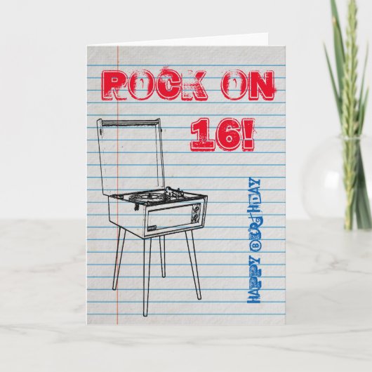 Rock On! Gelukkige 16e verjaardag kaart (Voorkant)