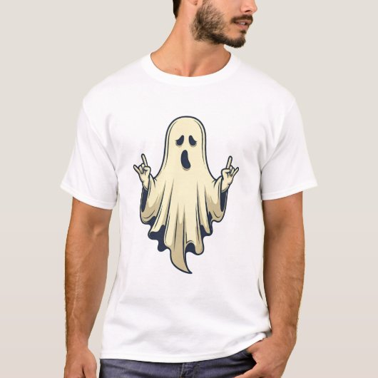 Rock On Ghost Halloween Cool Spooky Vibes Design T-shirt (Voorkant)