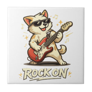 Rock On Gitaar Hond Grappige Rockmuziek Tegeltje