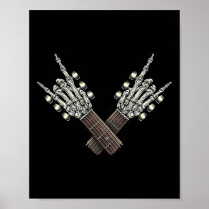 Rock On Gitaar Nek Rock And Roll Halloween Skelet Poster