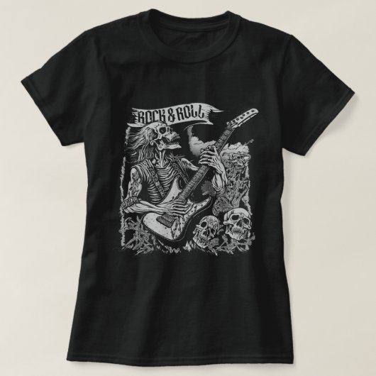 Rock On Guitar  80s Rock Roll Skeleton for T-shirt (Design voorkant)
