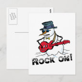Rock on Guitar spelend Snowman Briefkaart (Voorkant / Achterkant)
