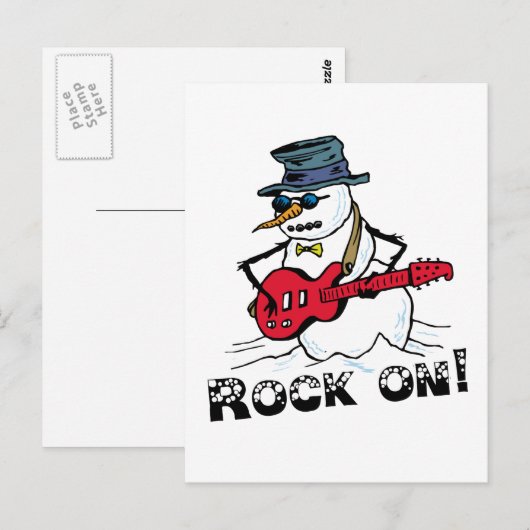 Rock on Guitar spelend Snowman Briefkaart (Voorkant / Achterkant)